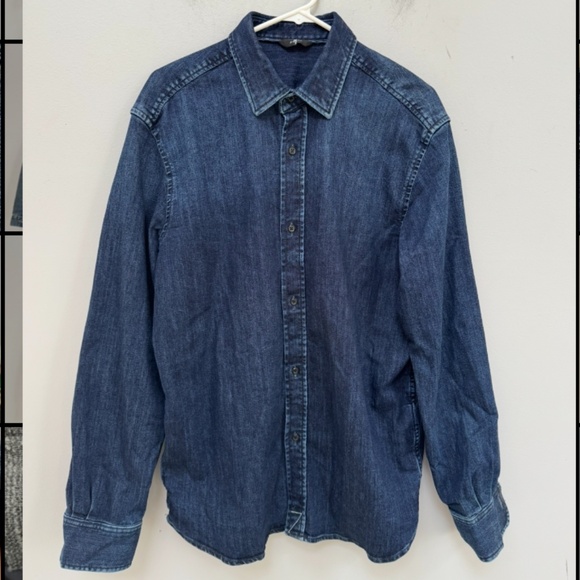7 For All Mankind Dark Blue Button Up Shirt in Large - Picture 2 of 7